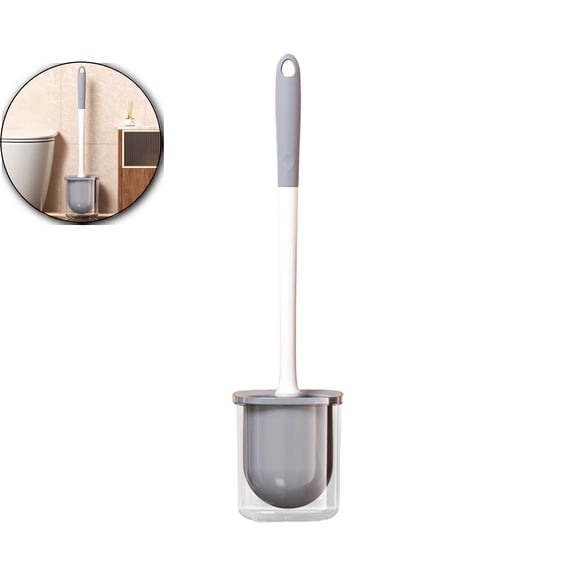 Long-Handled Toilet Brush with Round Head and Wall-Mount Base for Bathroom Cleaning – 17.72", Plastic, Gray