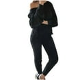 thumbnail image 1 of Long Harem Pants for Women Trendy Spring 2024 Olyvenn Tight Skinny Homewear Womens Solid Color Off Shoulder Long Sleeve Cable Knitted Warm Two-Piece Long Pants Sweater Suit Set Black 6, 1 of 7