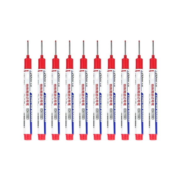 Red 10-Pack Long Head Permanent Marker Pens 20Mm Tip Fast Dry Waterproof Red Ink