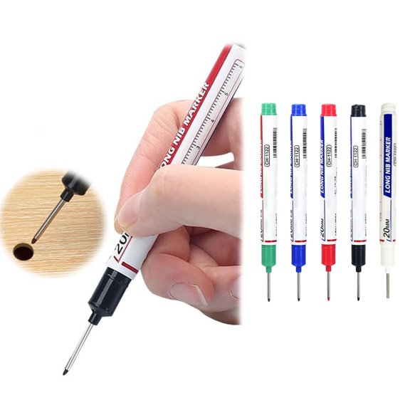 Long Head Deep Hole Marker Pens, 2025 New 20mm Deep Reach Permanent Markers Carpenter Ink Marker Pens, Waterproof Colorful Construction Markers Marking Tool for Woodworking (Multicolor)