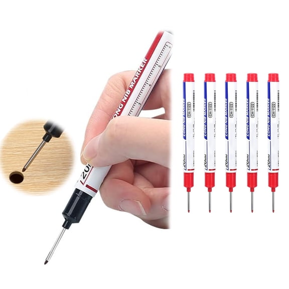 Long Head Deep Hole Marker Pens, 2025 New 20mm Deep Reach Permanent Markers Carpenter Ink Marker Pens, Waterproof Colorful Construction Markers Marking Tool for Woodworking (Red)