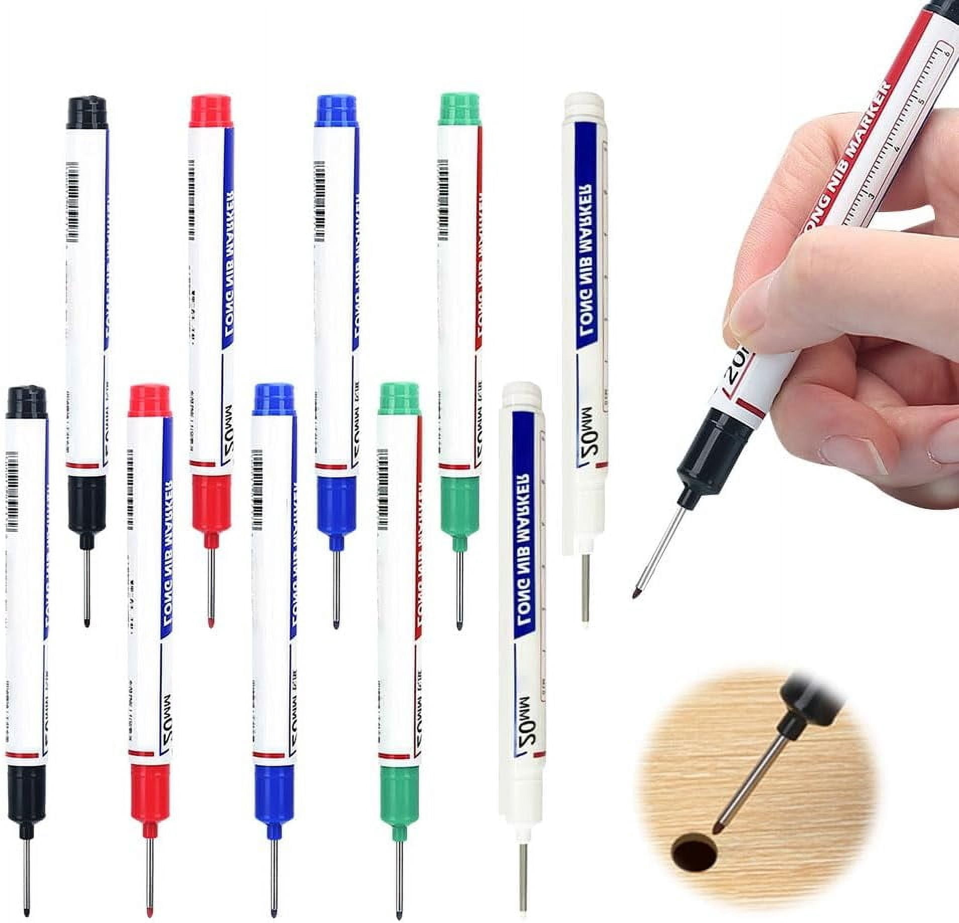 Long Head Deep Hole Marker Pens, 20mm Deep Reach Metal Long Nib Marker Set, Professional Construction Permanent Markers Scriber Marking Tools - Quick-dry Waterproof(10PCS)
