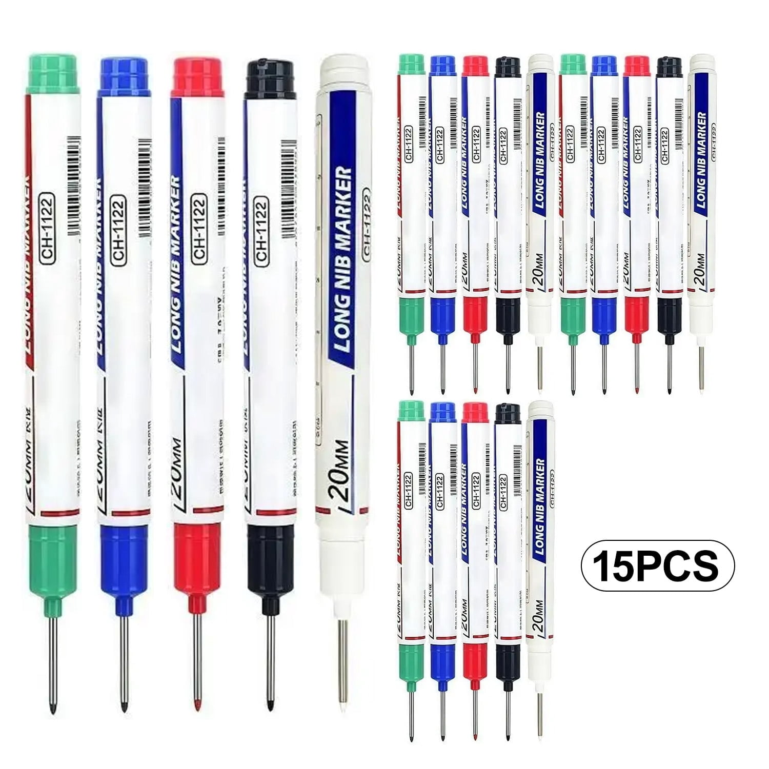Long Head Deep Hole Marker Pens (5/10/15/20 Pcs) - 20mm Waterproof Permanent Pens for Carpenter/Metal/Outdoor Work
