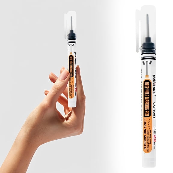 Long Head Deep Hole Markers, 0.79-Inch Deep Reach Metal Marking Pens, Upgraded 5.12-Inch Long Nib for Precise Marking, Waterproof Permanent Ink for Wood Metal Plastic, Pen 5 Pcs