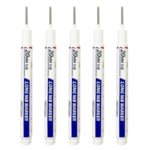 Long Head Deep Hole Markers, 20mm Deep Reach Extended Tip, Waterproof Permanent Ink, Metal Marking Pens for Construction, Woodworking, and Hardware Installation