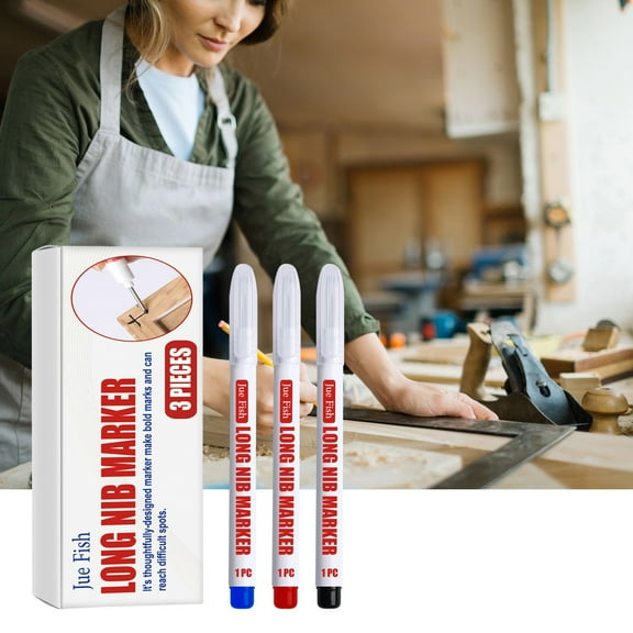 Long Head Precision Marker Pen | Oil-Based Extended Nib for Hard-to-Reach Marking | Quick-Dry & Waterproof | Metal, Wood, Glass, Plastic Surfaces | 20mm Long Tip | 3 Pack