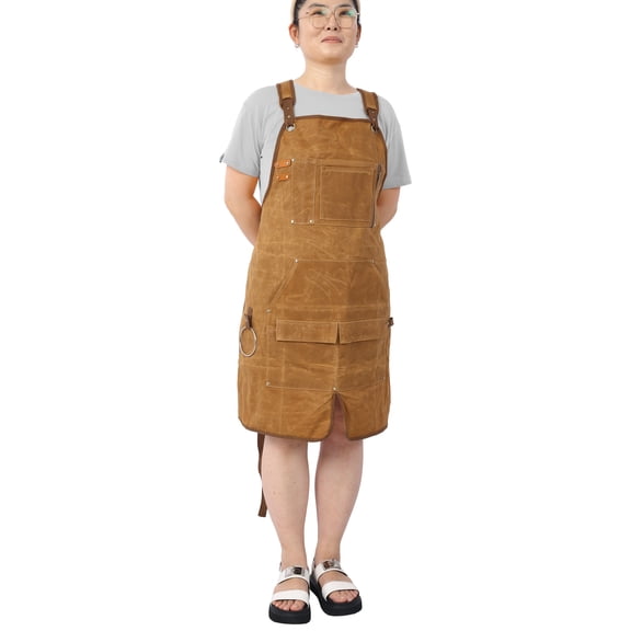Long Heavy Duty Waxed Canvas Tool Apron, Carpenter Aprons, Woodworking Aprons, Carpenters Water-Resistant 18 Oz ,Fully Adjustable to Comfortably Fit Men and Women,