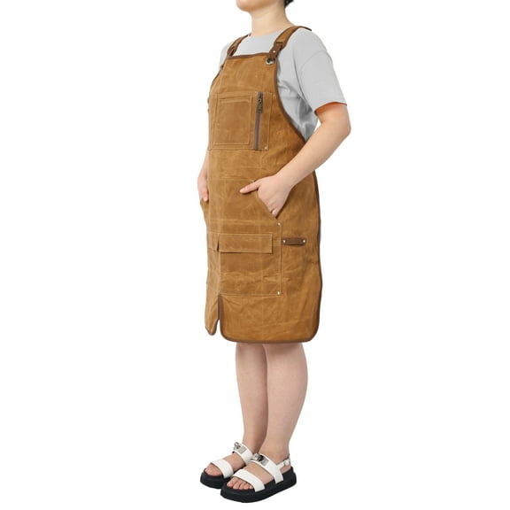 Long Heavy Duty Waxed Canvas Tool Apron, Carpenter Aprons, Woodworking Aprons, Carpenters Water-Resistant 18 Oz ,Fully Adjustable to Comfortably Fit Men and Women,