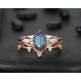 thumbnail image 1 of Long Hexagon Alexandrite Engagement Ring Set, Vintage 14K Rose Gold Alexandrite Promise Ring, Wedding Ring Bridal Set Gift for Women, 1 of 5