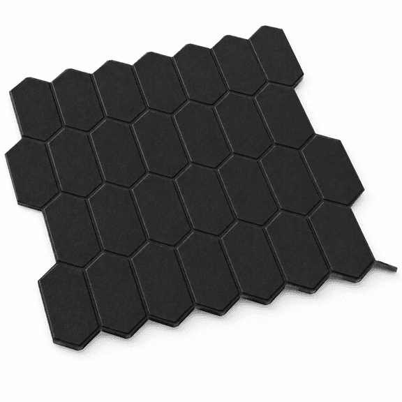 Long Hexagonal Matte Black Self-Adhesive Peel and Stick Wall Tiles, 10-Sheet 12"x12"