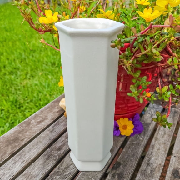 Long Hexagonal Vase 9" IN STOCK Ceramic Bisque Ready To Paint Pottery+