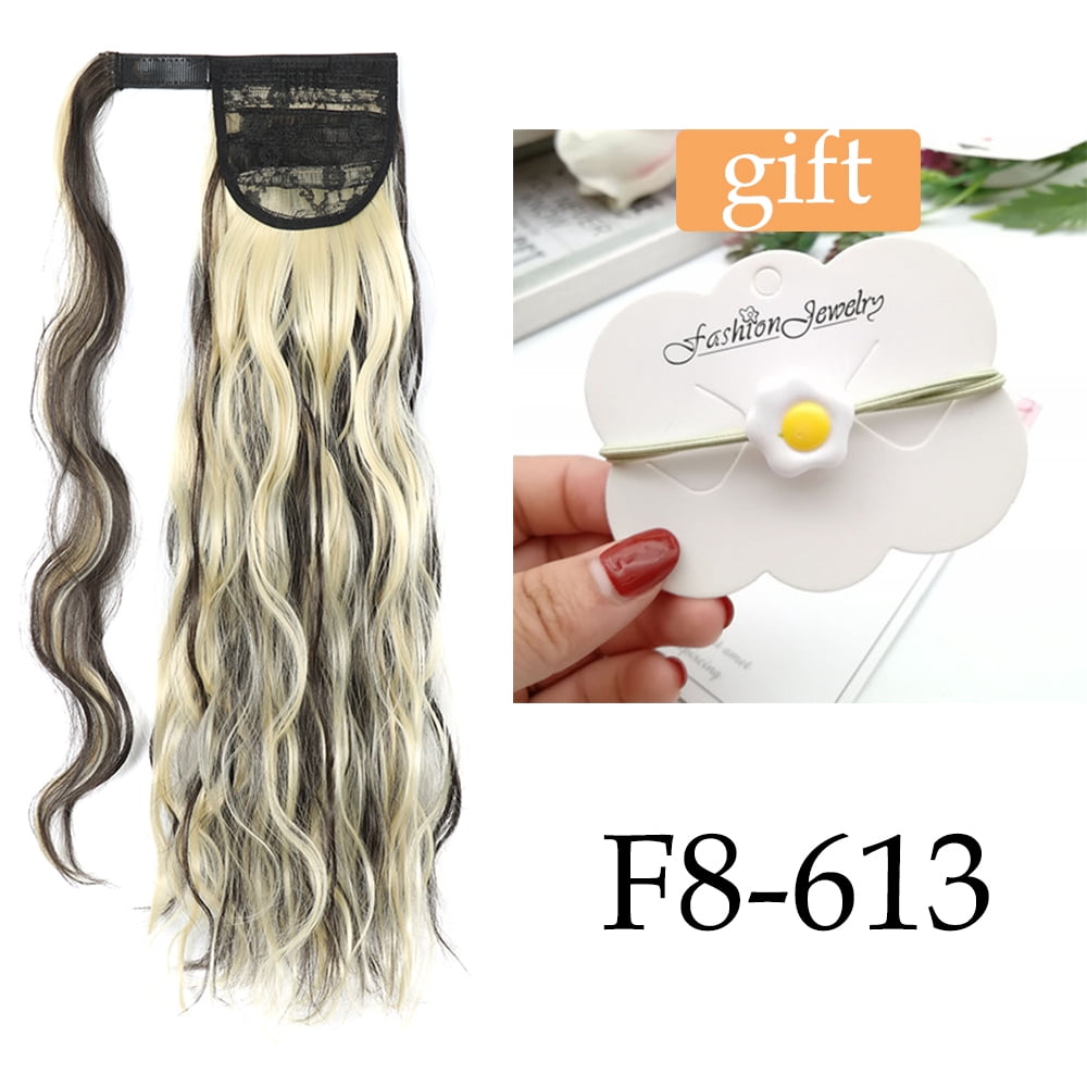 Long Hollywood Wave Ponytail Wrap Around Synthetic Ponytail Body Wave Clip in Hairpiece Blonde Wave Ponytail for Women