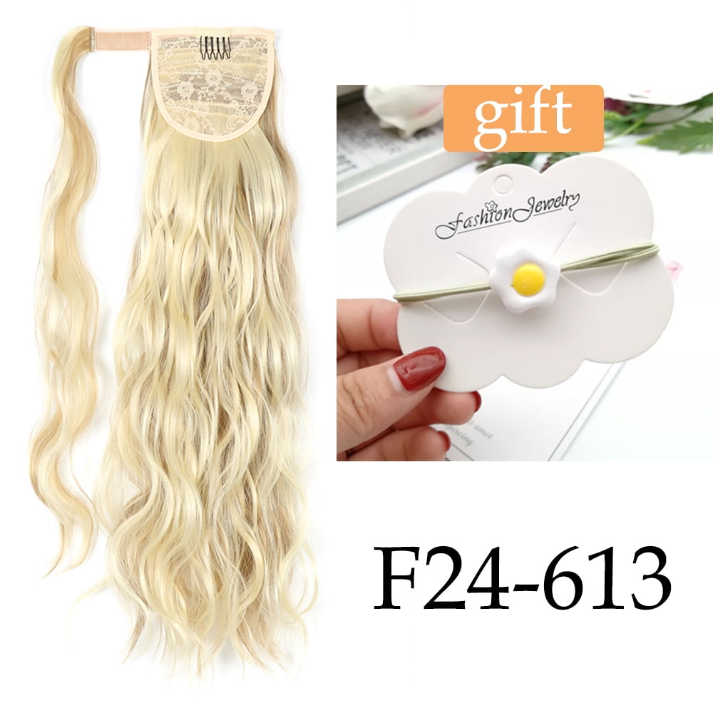 Long Hollywood Wave Ponytail Wrap Around Synthetic Ponytail Body Wave Clip in Hairpiece Blonde Wave Ponytail for Women