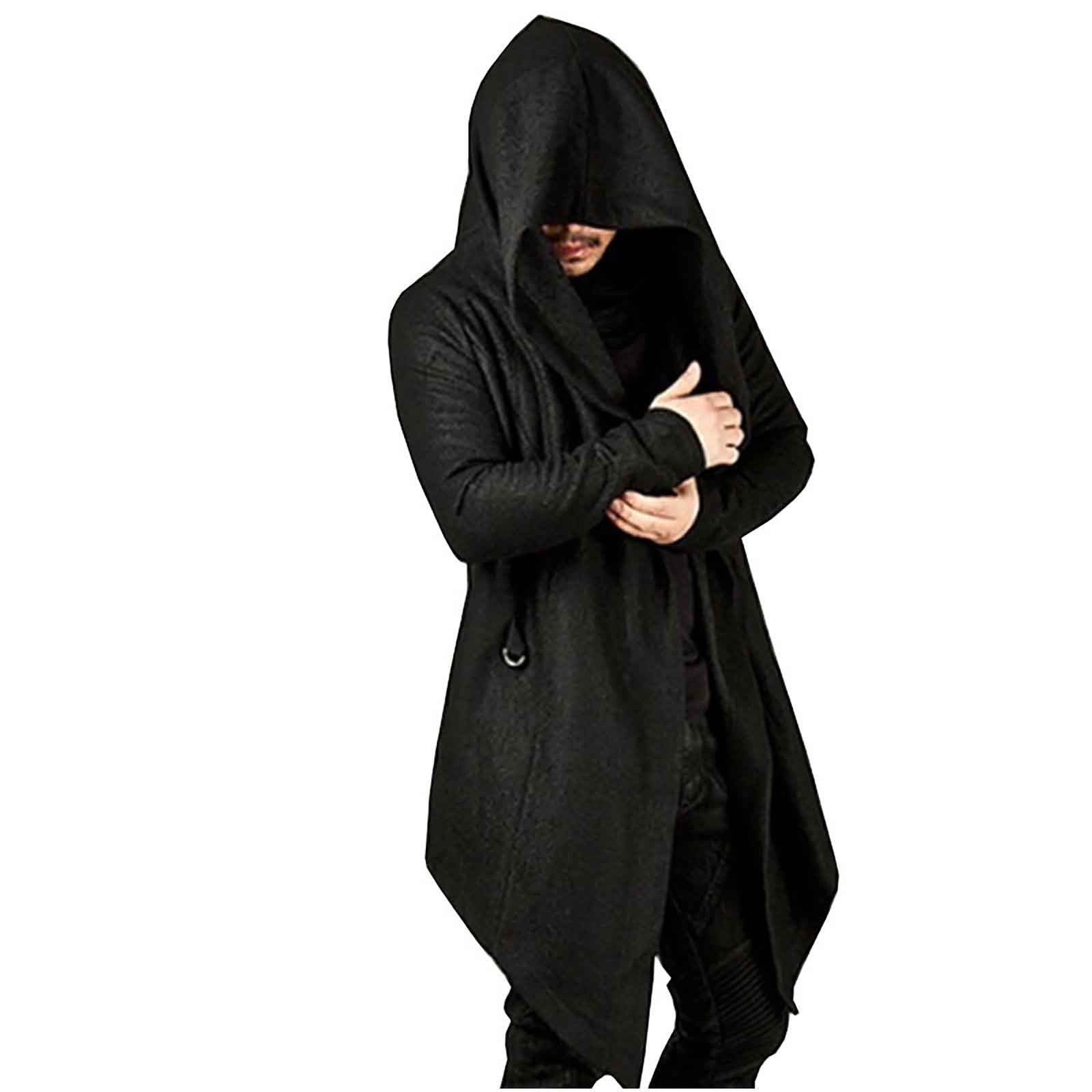 Mens Solid Hoodie Long Jacket Cardigan Casual Trench Cloak Cape Coat  Outwear US