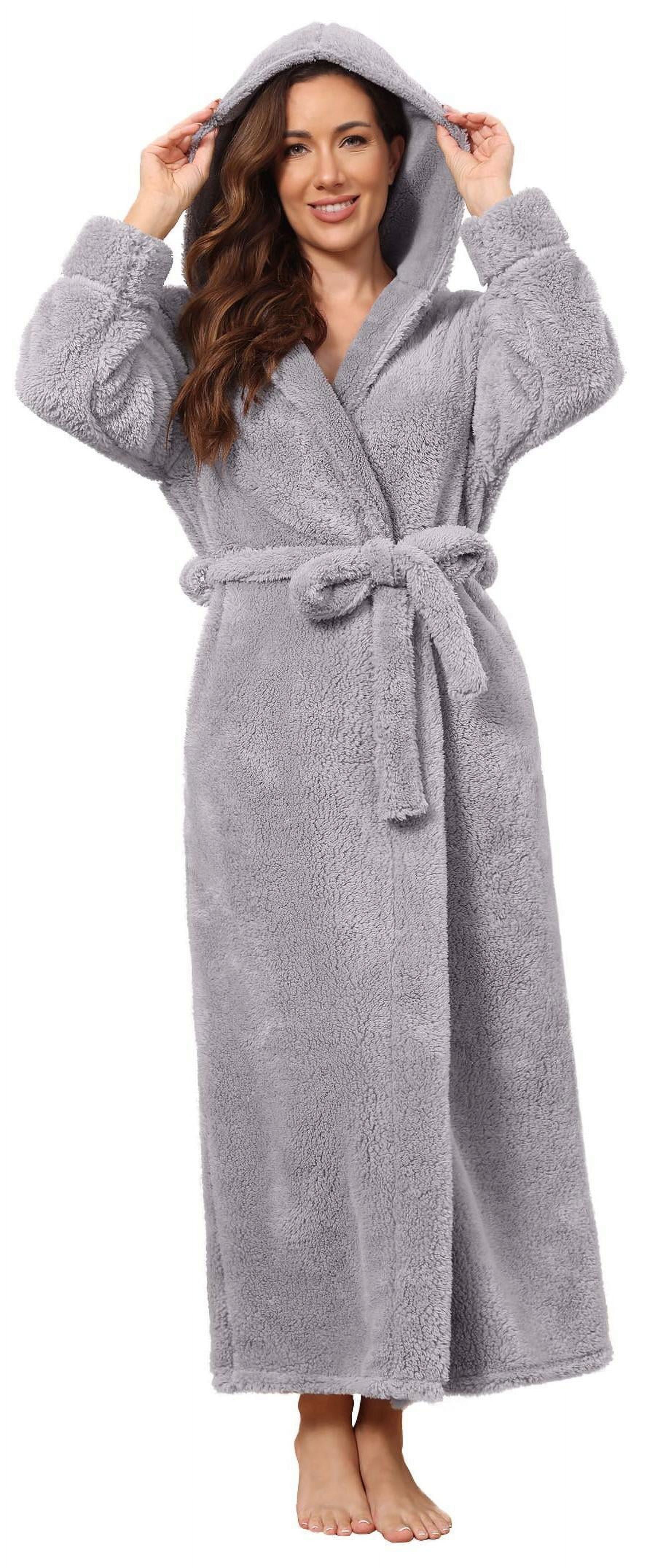 Long Hooded Robes for Women Luxurious Plush Bathrobes with Pockets
