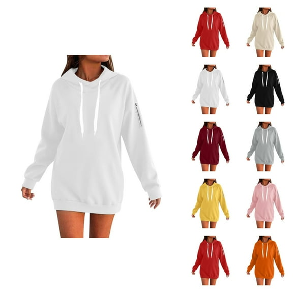 Long Hoodie 2025 Fall Winter Long Sleeve Hooded Sweatshirt Plain Basic Pullover Hoody Hoodies for Women