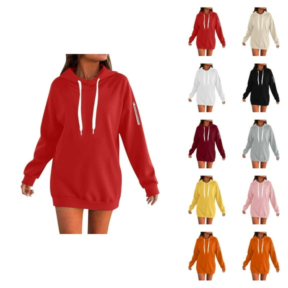 Long Hoodie 2025 Fall Winter Long Sleeve Hooded Sweatshirt Plain Basic Pullover Hoody Hoodies for Women