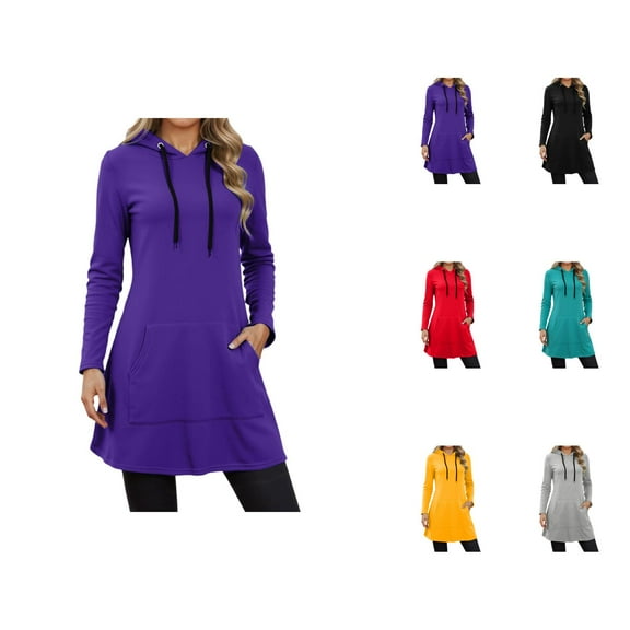 Long Hoodie Dress for Women 2025 Fall Winter Long Sleeve Loose Fit Hooded Sweatshirt with Pockets Pullover Tops