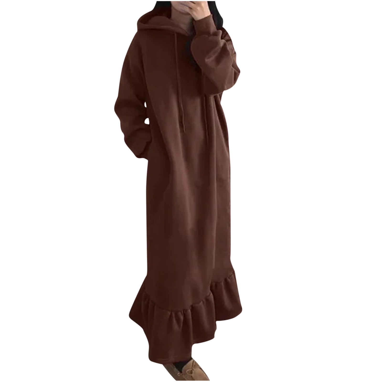 ankle length hoodie dress Fernscape Hooded Dress Dark Roast / M
