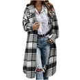 thumbnail image 1 of Long Hoodie Trench Coat for Women Loose Long Sleeve Button Down Plaid Shirt Jackets Casual Flannel Outerwear, 1 of 8