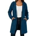 thumbnail image 1 of Long Hoodie Women Drawstring Zip-up Fleece Hooded Jackets Tie Waist Loose Casual Fashion Sweatshirts with Pockets Navy L, 1 of 9