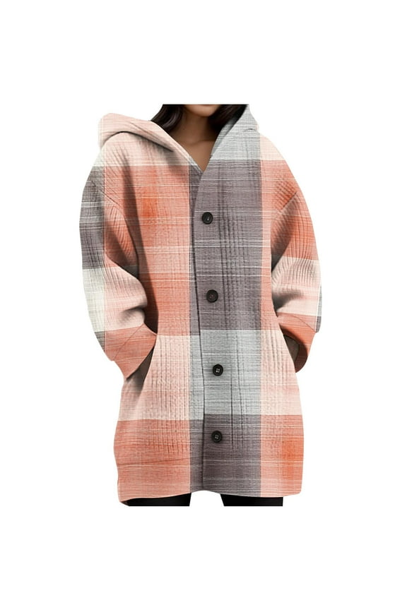 Long Hoodie for Women Winter Coats Zip Up Jackets Hooded Sweatshirts Daily Printed Long Sleeved Knitted Cardigan Button Up Hooded Jacket Top 2025 Fall Winter Outwear Coat Orange,M