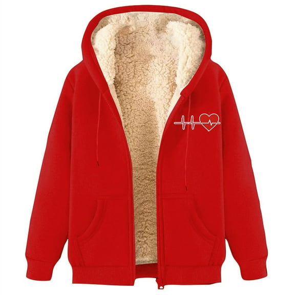 Long Hoodie for Women Winter Coats Zip Up Jackets Hooded Sweatshirts Fashionable Printed Fleece Hooded Sweatshirt Jacket Fall Winter Outfits Outwear Coat Red,XXL