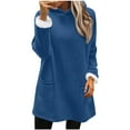 thumbnail image 1 of Long Hoodie for Women with Sherpa Fleece Lined Front 2 Pockets Thick Warm Winter Loose Tunic Sweater Pullover Tops (2XL, Blue), 1 of 4