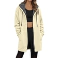 thumbnail image 1 of Long Hoodies for Women, Yigetop Zip Up Long Hoodies for Women Fleece Lined Solid Color Warm Comfort Hooded Autumn and Winter Coats with Pockets Hoodies for Women Zip Up Beige S, 1 of 1