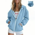 thumbnail image 1 of Long Hoodies for Women Zip Up Hoodie With Ear Hat Fashionable Loose Casual Long Sleeved Top Shoulder Down Long Sleeved Sweatshirt Long Sleeve Outwear Coat Fall Outfits 2025 Light Blue,S, 1 of 9