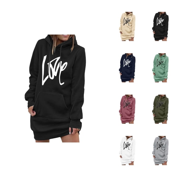 Long Hoodies for Women 2025 Fall Winter Long Sleeve Graphic Hooded Sweatshirt with Pockets Pullover Tops