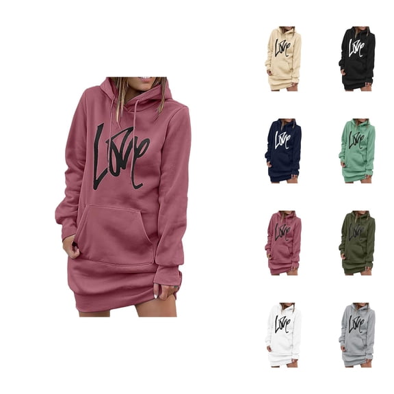 Long Hoodies for Women 2025 Fall Winter Long Sleeve Graphic Hooded Sweatshirt with Pockets Pullover Tops