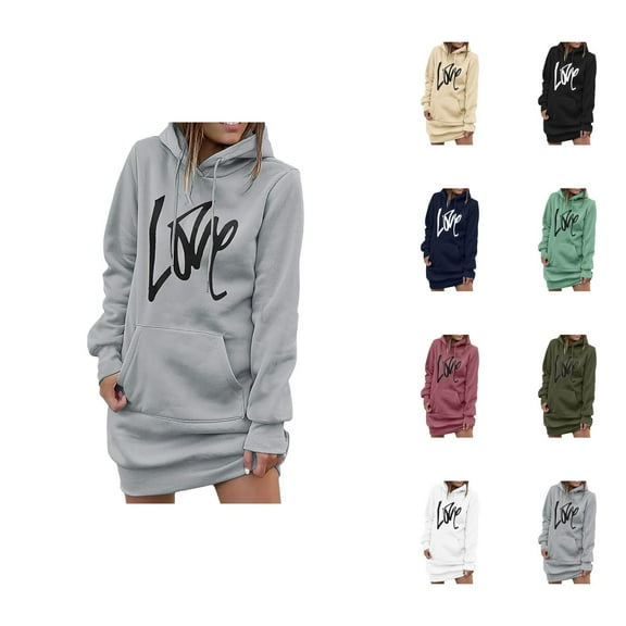 Long Hoodies for Women 2025 Fall Winter Long Sleeve Graphic Hooded Sweatshirt with Pockets Pullover Tops