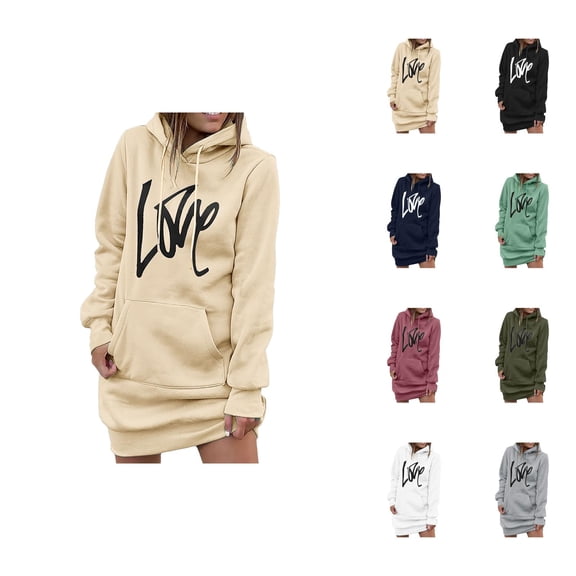 Long Hoodies for Women 2025 Fall Winter Long Sleeve Graphic Hooded Sweatshirt with Pockets Pullover Tops