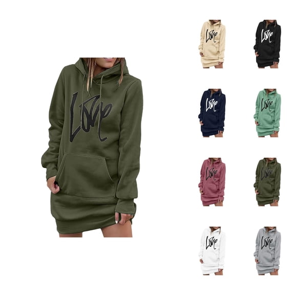 Long Hoodies for Women 2025 Fall Winter Long Sleeve Graphic Hooded Sweatshirt with Pockets Pullover Tops
