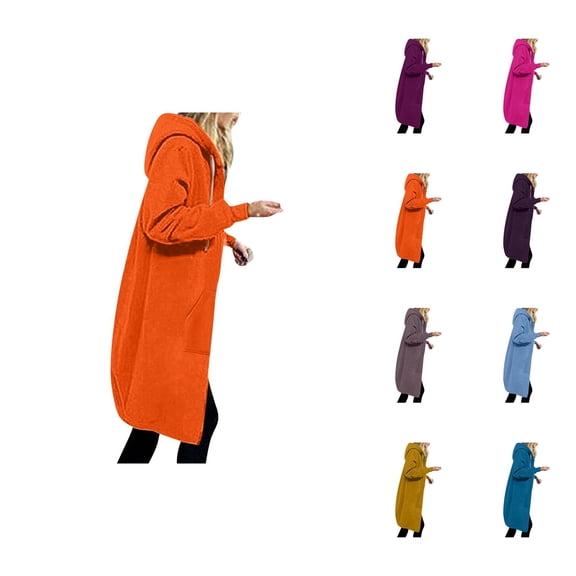 Long Hoodies for Women 2025 Fall Winter Long Sleeve Zip Up Plain Hooded Sweatshirt with Pockets Jacket Coat