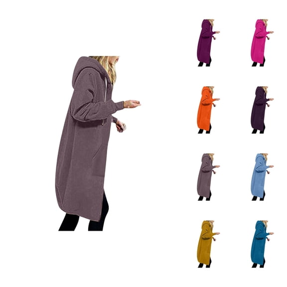 Long Hoodies for Women 2025 Fall Winter Long Sleeve Zip Up Plain Hooded Sweatshirt with Pockets Jacket Coat