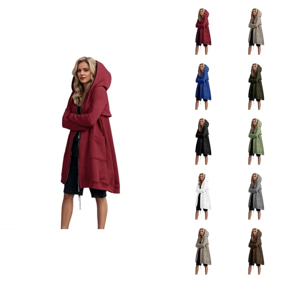 Long Hoodies for Women 2025 Long Sleeve Zip Up Hooded Sweatshirt with Pockets and Back Zipper Jacket Coat