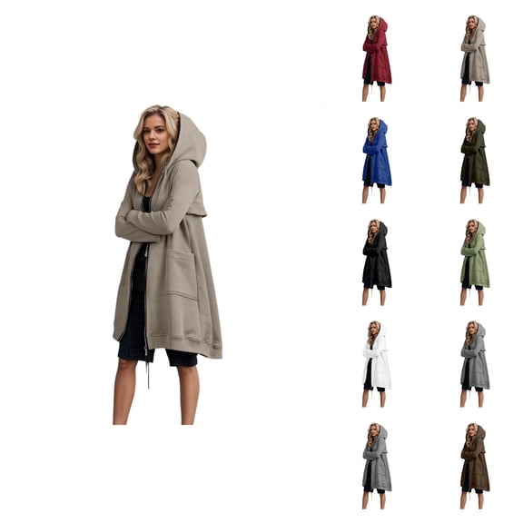 Long Hoodies for Women 2025 Long Sleeve Zip Up Hooded Sweatshirt with Pockets and Back Zipper Jacket Coat