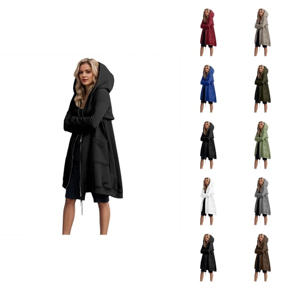 Long Hoodies for Women 2025 Long Sleeve Zip Up Hooded Sweatshirt with Pockets and Back Zipper Jacket Coat