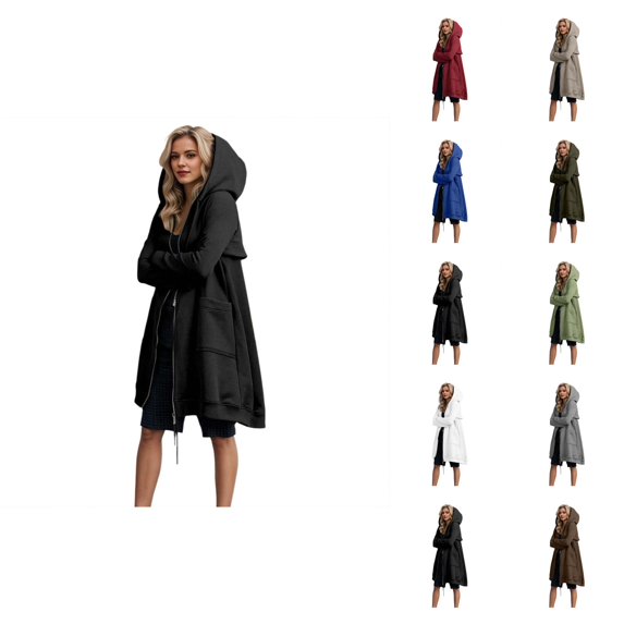 Long Hoodies for Women 2025 Long Sleeve Zip Up Hooded Sweatshirt with Pockets and Back Zipper Jacket Coat