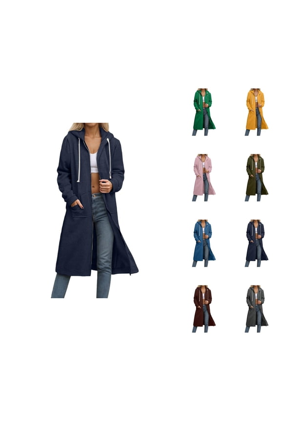 Long Hoodies for Women 2025 Long Sleeve Zip Up Plain Hoodie Cardigan with Pockets Hooded Sweatshirt Women Jacket Coat