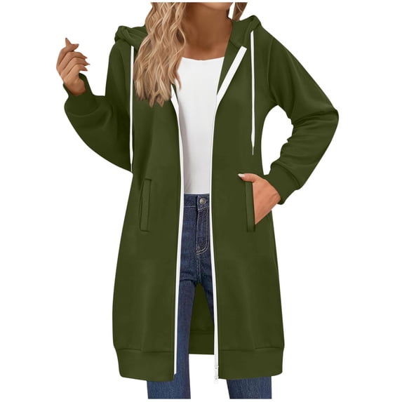 Long Hoodies for Women Fashion 2026 Full Zip Up Oversized Fleece Lightweight Casual Fall Jacket Coat with Pocket