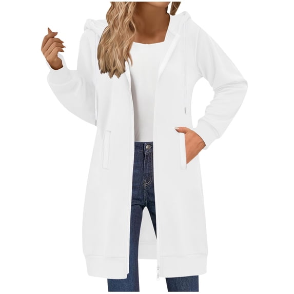 Long Hoodies for Women Fashion 2026 Full Zip Up Oversized Fleece Lightweight Casual Fall Jacket Coat with Pocket