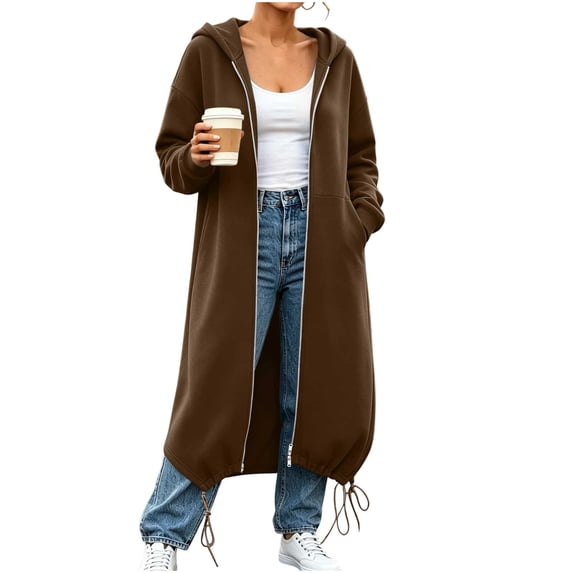 Long Hoodies for Women Full Zip Up Oversized Tunic Travel Sweatshirts Plus Size Long Sleeve Fleece Hoodie Jacket with Pockets