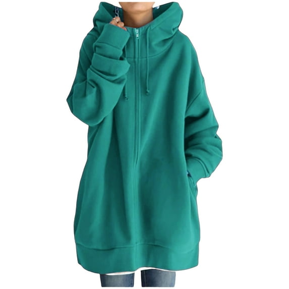 Long Hoodies for Women Lightweight Zip Up Sweatshirts Casual Fleece Hooded Jackets Loose Cowl Neck Trench Coats