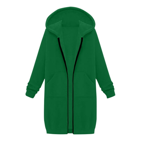 Long Hoodies for Women Zip Up Fleece Oversized Long Sleeve Sweatshirt Winter Warmy Hoodie Dress with Pockets Green 2XL