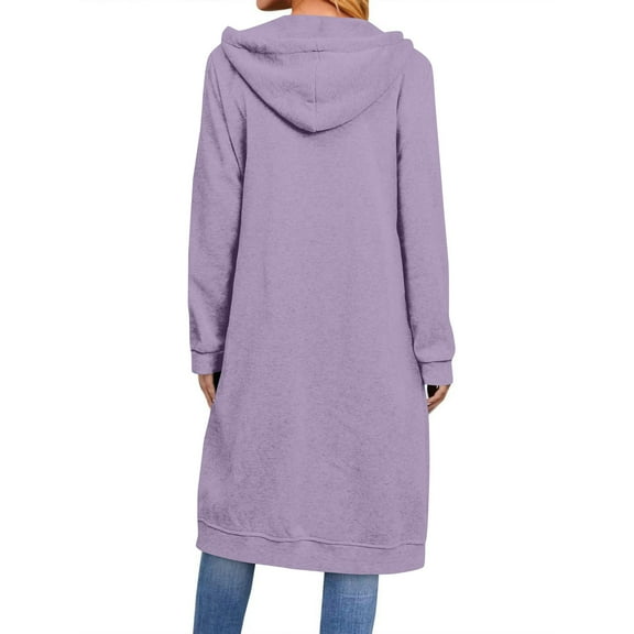 Long Hoodies for Women Zip Up Fleece Oversized Long Sleeve Sweatshirt Winter Warmy Hoodie Dress with Pockets Light Purple M