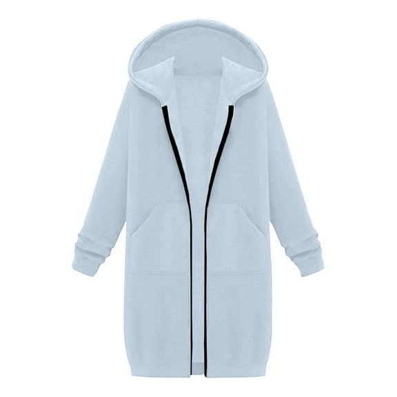 Long Hoodies for Women Zip Up Fleece Oversized Long Sleeve Sweatshirt Winter Warmy Hoodie Dress with Pockets Sky Blue 2XL