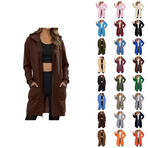 Long Hoodies for Women Zip Up Hooded Sweatshirt Casual Long Sleeve Fleece Jacket Side Split Hoodie with Pockets 2025